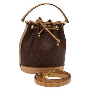 Authentic ETRO Paisley Shoulder Bag PVC Brown Gold